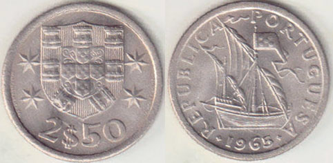 1965 Portugal 2 1/2 Escudos (Unc) A003214